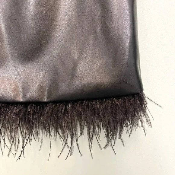 For Cynthia Black Vegan Leather Feathers Sleeveless Shift Mini Dress Large NWT - Picture 7 of 9